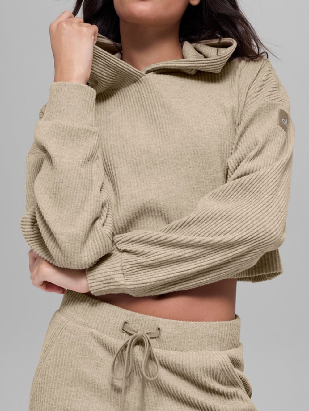 ALO Yoga Beige Ribbed Drawstring Joggers - Picture 2 of 9